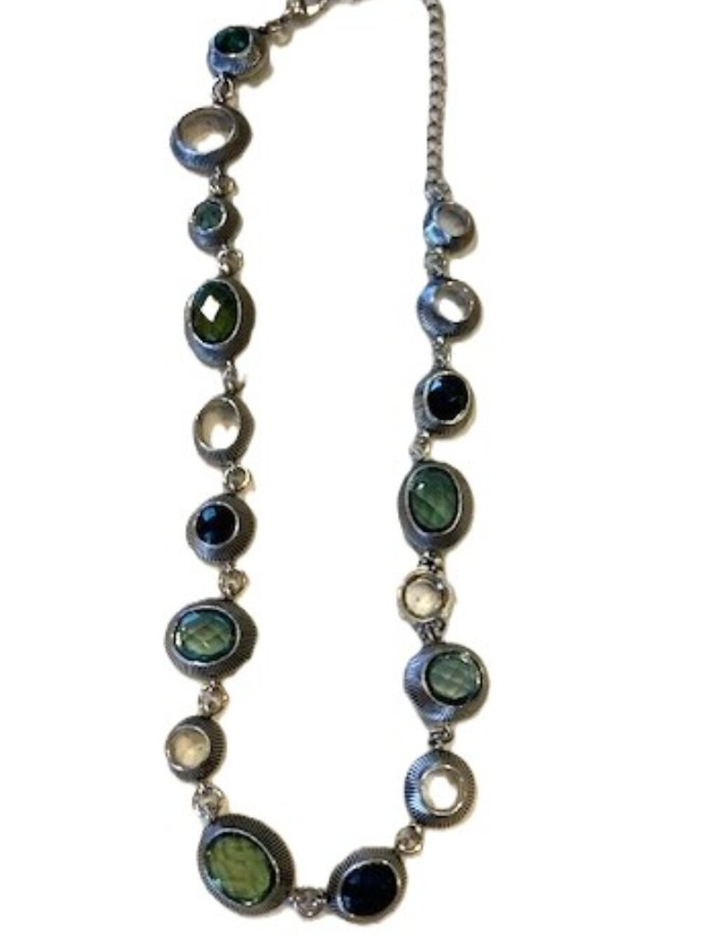 Women's Silver Necklace with Green/Blue Stones.